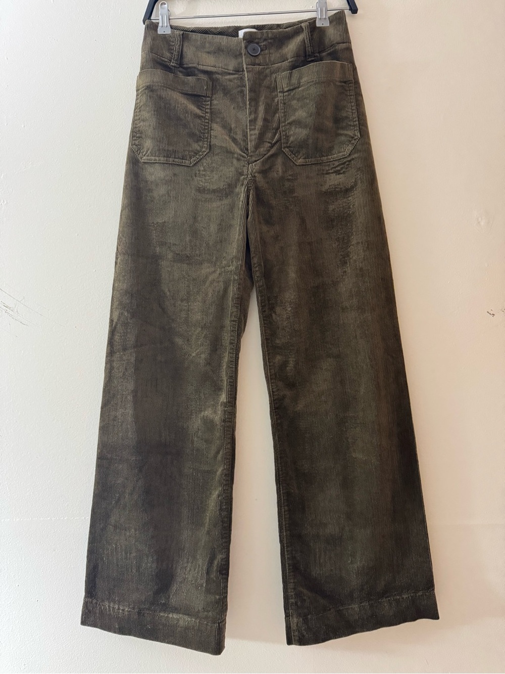 Maeve Olive Green Wide-Leg Corduroy Pants